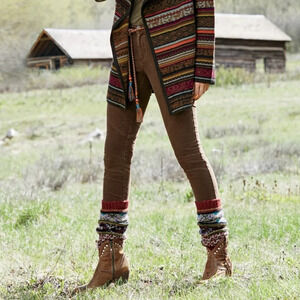 Peruvian Connection Checked Ryder Pants Brown Plaid Casual Boho Women’s 2